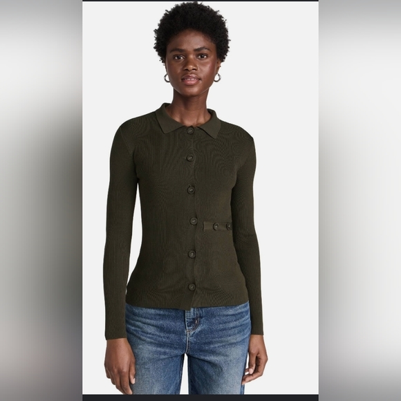 Pistola Kealy Rib Cardigan Size Small In Dark olive - Picture 2 of 7